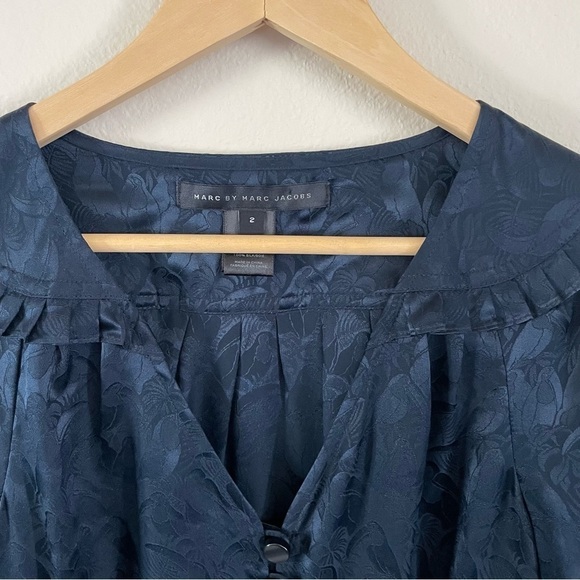Marc by Marc Jacobs Silk Blouse Normandy Blue Button Front Size 2 - Picture 2 of 8